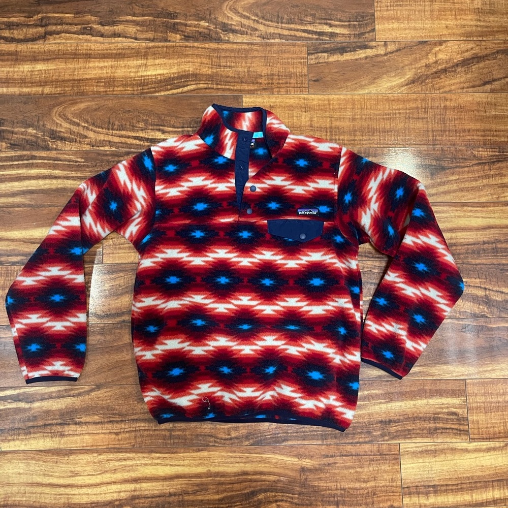 Patagonia‎ Synchilla Snap T Fleece Pullover Red Wild Desert Aztec Small - Picture 2 of 5